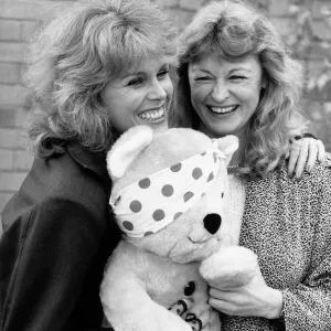 Joanna Lumley and Sue Cook with Pudsey Bear 1987