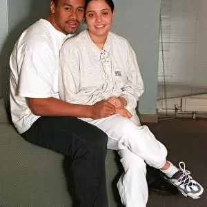 Jonah Lomu New Zealand All Black rugby union star with his wife Tanya