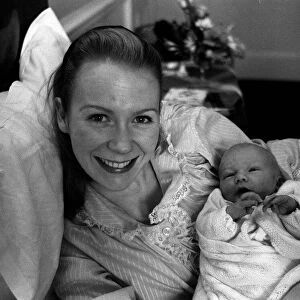 Juliet Mills pictured in hospital after the birth with her baby son Sean Ryan The