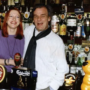 Keith Floyd Television Chef behind the bar at The Maltsters Arms near Totnes Devon