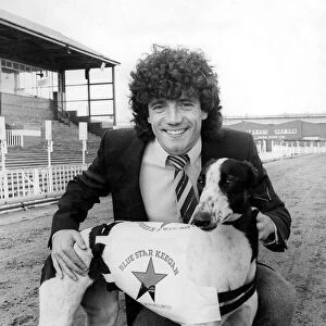 Kevin Keegan with the greyhound named after him called Keegan Blue Star at Brough Park