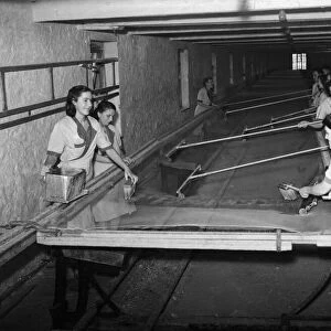 Lace making at John Heathcoats factory in Tiverton. 10th November 1949