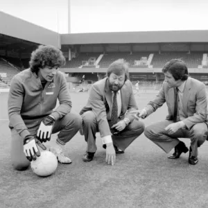 Left to right: Chelsea goalkeeper Peter Barota, Barry Davis from Omniturf