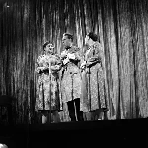 From left to right, Ena Sharples, Bruce Forsyth and Peggy Mount during rehearsals for