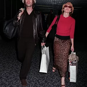Liam Gallagher Singer July 98 Arriving at heathrow airport with his wife actress