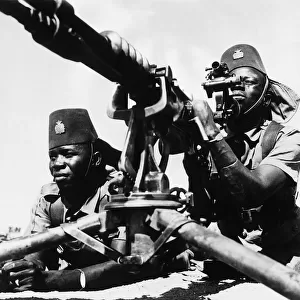 Light machine gun crew from Belgian Congo undergoing intensive training at Port Tewfik