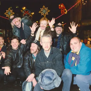 Lindisfarne and DJ Alan Robson (wearing tie), at the switching on of Newcastle