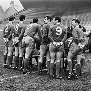 Liverpool football team pose for the press at Anfield during a pre-Wembley photocall