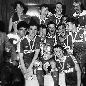 Liverpool Youth team celebrate winning the Northern Ireland Milk Cup trophy in 1988