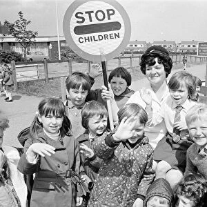 Lollipop lady to be guest of honour at school fete, Middlesborough, 1972