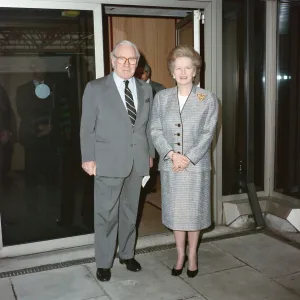 Lord King and Mrs Thatcher leaving Heathrow for New York on concorde - she is going to