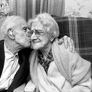 Love and Romance: Elderly Couple. Mr. David Harrington, 99, and his wife, Elizabeth, 100
