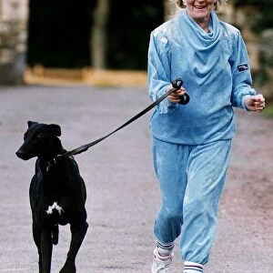 Lynne Perrie Actress stars in Coronation Street takes her greyhound dog around the park