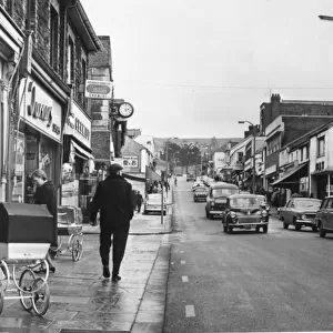 The main shopping street in Caerphilly. 28th January 1967