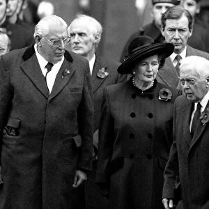 Margaret Thatcher with former Prime Ministers Edward Heath Harold Wilson