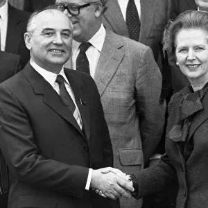 Margaret Thatcher shaking hands with Mikhail Gorbachev - December 1984