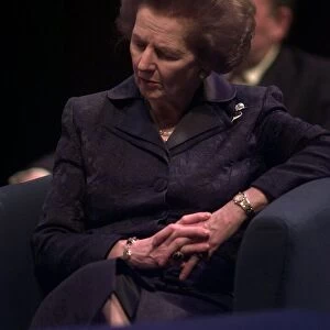 Margaret Thatcher sleeping during speech by iain duncan smith at conference in