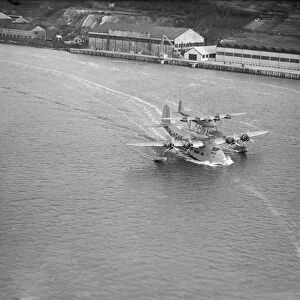 The Mayo composite aircraft seen here during taxi-ing trials along the River Medway 19th