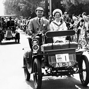 The Mayoress of Middlesbrough, Mrs E H Barrass, enjoys a ride in the leading car