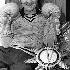 Mick Leahy, legendary boxer from Tile Hill, Coventry, surrounded by souvenirs of his
