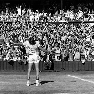 Its mine-all mine! And the Centre court crowd wildly acclaim Bjorn Borg