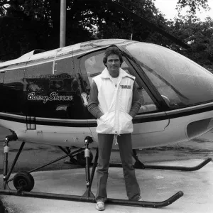 Barry Sheene with Private Helicopter Print Barry Sheene with Private Helicopter Print