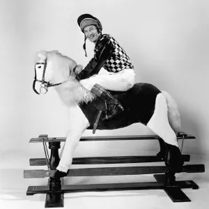 Lester Piggott with Rocking Horse, Daily Mirror Studio Print Lester Piggott with Rocking Horse, Daily Mirror Studio Print