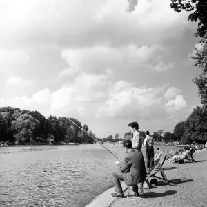 Fishing on River Thames at Kingston Print, August 1953