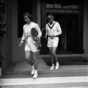 Miss Mary Connolly and Mrs. Louise Brough competing in Wightman Cup at Wimbledon