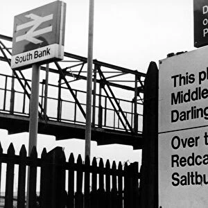 Misspelt sign at South Bank Railway Station, Middlesbrough, with extra O in Middlesbrough