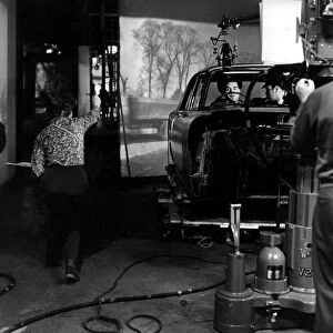 A mock up car is used on the set of the television programme Z Cars by Joseph Brady