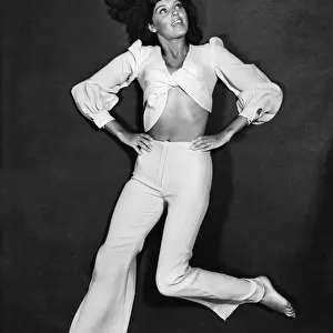 Model Pauline Cunningham wearing trouser suit. August 1969 P008462