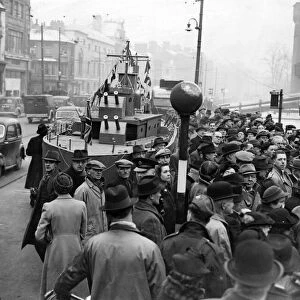 A model warship in the Cardiff parade. January 1942