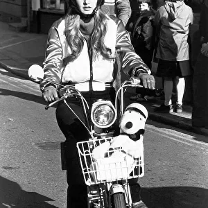 MotorCycles Twiggy shows how simple the moped is to drive April 1978