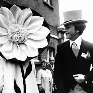 Mrs Ronald Shilling in Silk dahlia hat at Royal Ascot in June 1967 sixties fashion