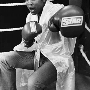 Muhammad Ali poses in a boxing ring in a sparring pose wearing boxing gloves with Daily