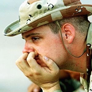 A nervous US soldiers contemplating what is likely to happen once the war against Iraq