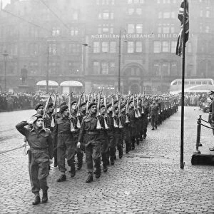 A parade in Lancashire. In front of the Northern Assurance Building