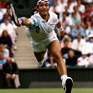 Pat Cash Tennis Player stretches for a return during his match against Jacco Eltingh