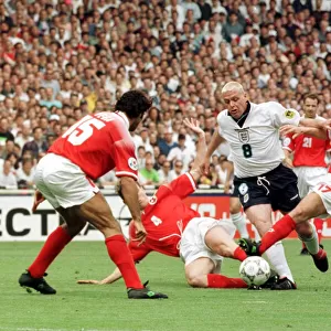 Paul Gascoigne in action for England against Switzerland during the opening game of