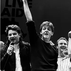 Paul McCartney with Bono of U2 at Wembley Live Aid July 1985