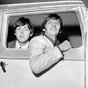 Paul McCartney (left) and Ringo Starr on set of the Palladium 1964