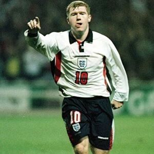 Paul Scholes celebrates scoring for England November 1997 against Cameroon at