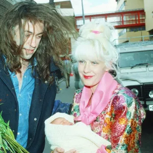 Paula Yates, leaves St Marys Hospital in Paddington, and holds new baby Peaches Geldof