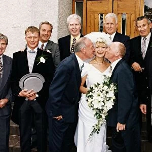 Pauline Pew and Jimmy Johnstone jnr with guests at their wedding some of the Lisbon Lions