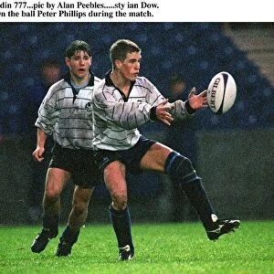 Peter Phillips catching ball during rugby match at Murrayfield Scottish Schools against