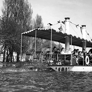 The Phoenix, home-made Mississipi river boat, on the lake in Barking, Essex