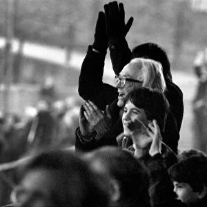 Politics: Leader of the Labour Party. Michael Foot watches Plymouth Argyle playing