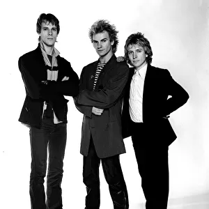 Pop band The Police in studio 1980 Sting with Andy Summer and Stewart Copeland