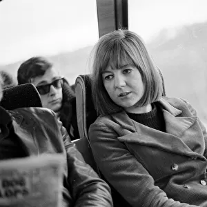 Pop group The Fourmost on tour Pop singer Cilla Black on the coach with the band
